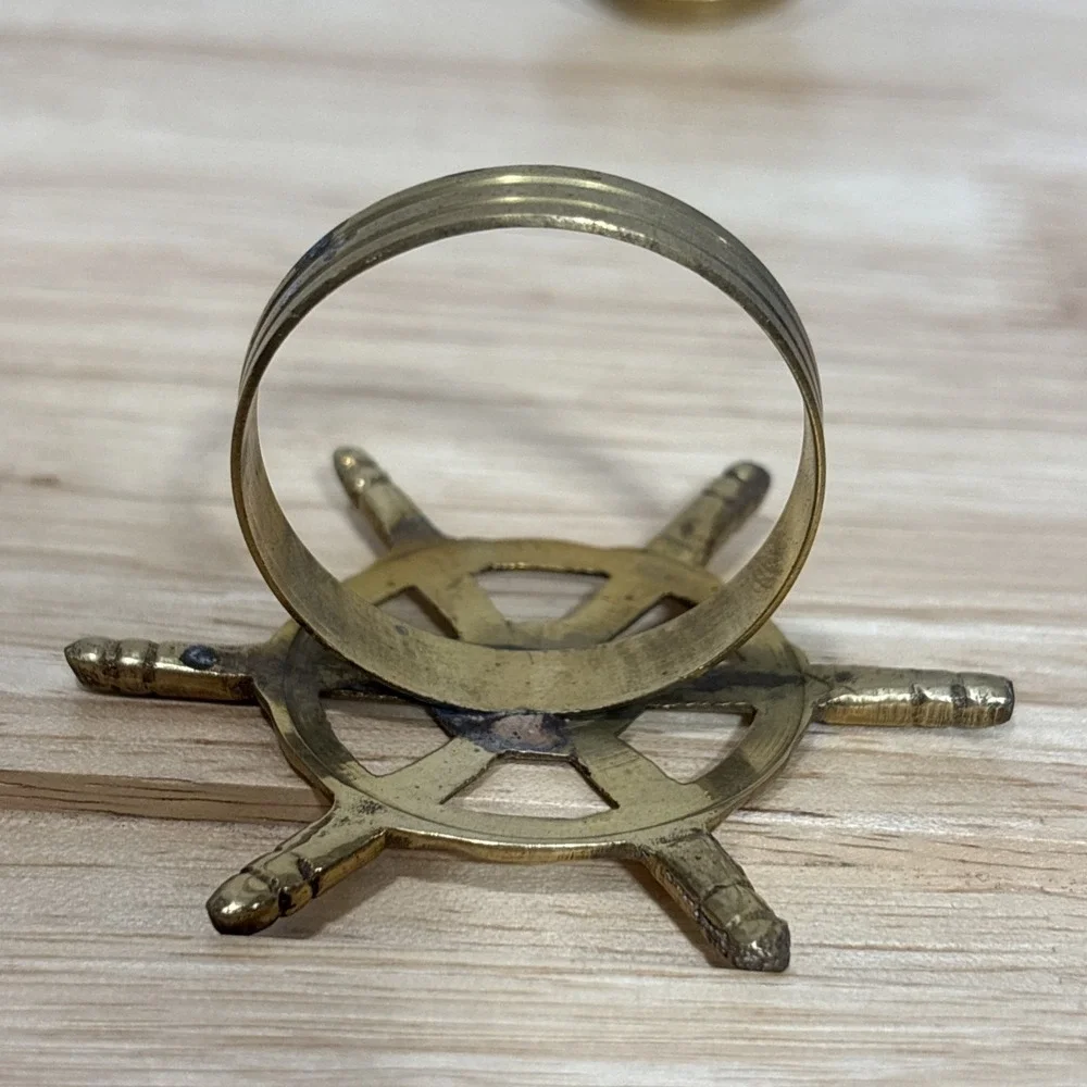 6 Brass Metal Ship Wheel Napkin Rings Nautical Decorative Table Decor Gold Tone